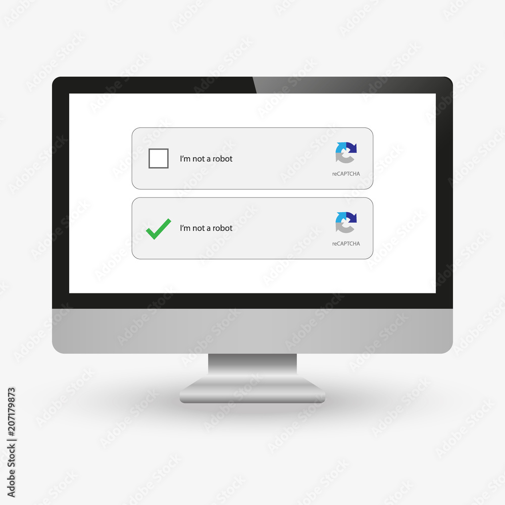 Captcha, I am not a robot. Laptop screen. Vector Illustration Captcha, I am not a robot. Laptop screen. Vector Illustration