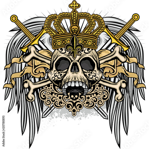 Gothic coat of arms with skull, grunge vintage design t shirts