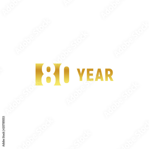 80 year, happy birthday gold logo on white background, corporate anniversary vector minimalistic sign, greeting card template.