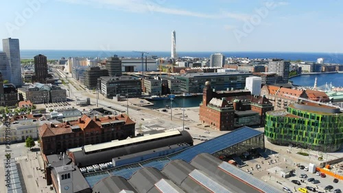 Aerial view of cityscape of Malmo, capital city of Scania, skyline of modern downtown, city canals - landscape of Sweden from above, Scandinavia, Europe, 4k UHD photo