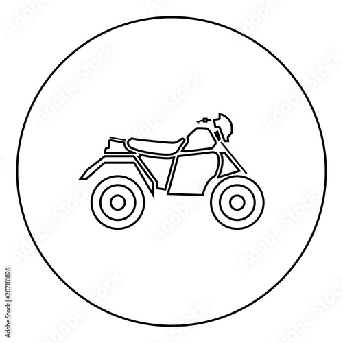 ATV motorcycle on four wheels black icon in circle outline