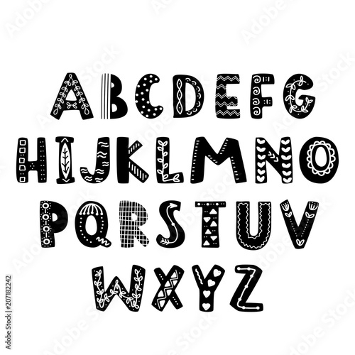 Abstract black alphabet in scandinavian style. Vector Illustration.