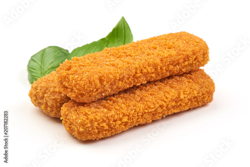 Fish fingers with basil isolated on white background.