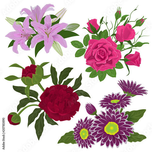 Vintage watercolor style flower buds bouquet elegant nature romantic plants f...