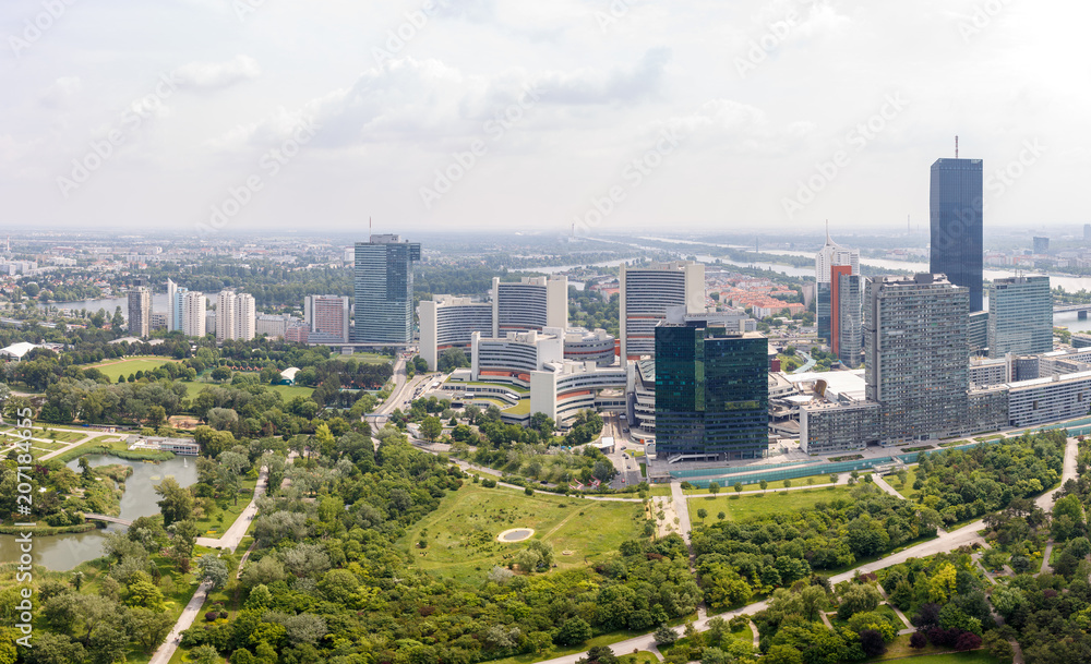 Panoramic view of UNO city in Vienna, Austria.