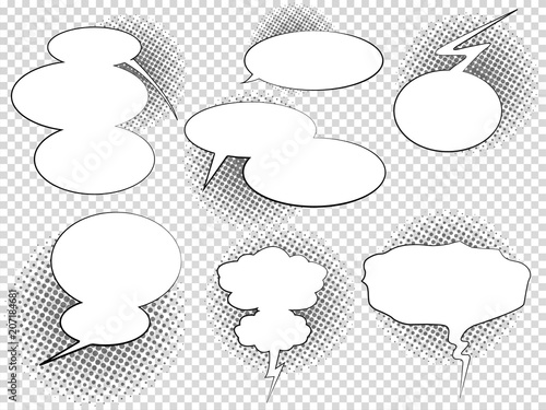 Set of hand drawn Comic Speech Bubbles. Vector Illustration