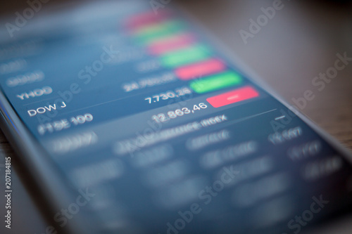 Macro view of stock market application on screen smartphone