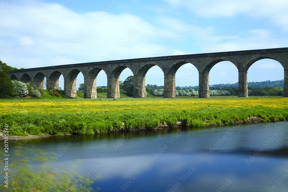 Long exposure image of arthington to castley railway viaduct spanning the river wharfe in leeds west yorkshire