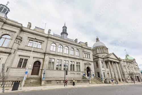 ABERDEEN, UNITED KINGDOM - AUGUST 3: Unidentified people in front of the Central Library in the city of Aberdeen, United Kingdom on August 3, 2016.