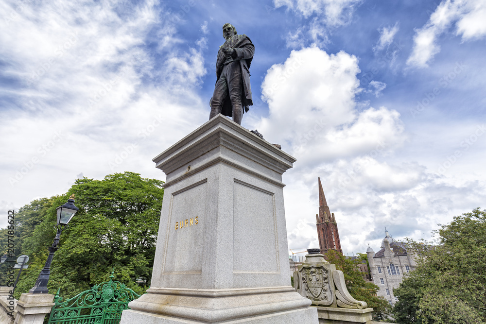 Burns Statue next to the Union Terrace Gardens in Aberdeen, Scotland.