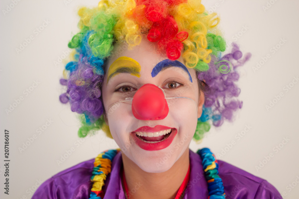 Portrait of happy funny clown girl Portrait of happy funny clown girl
