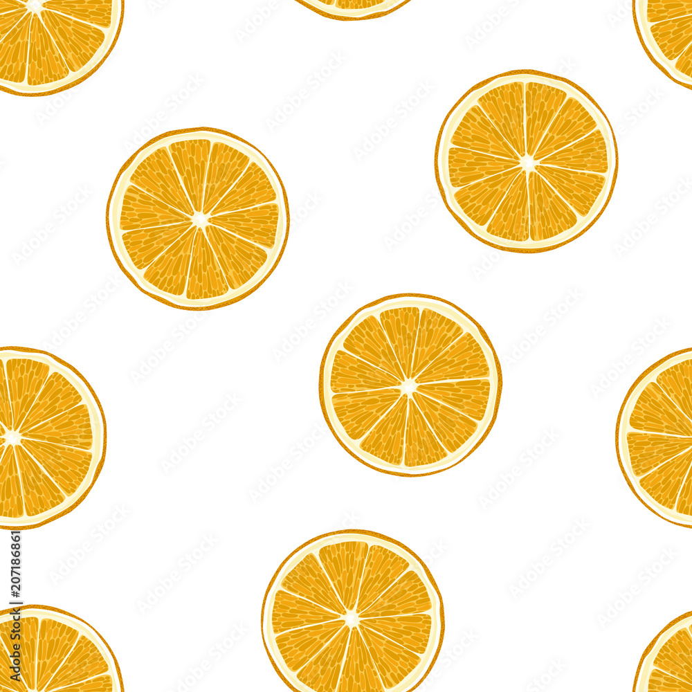 Fototapeta premium Orange fruits seamless pattern on white background.