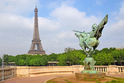 view of the Eiffel Tower and statue 