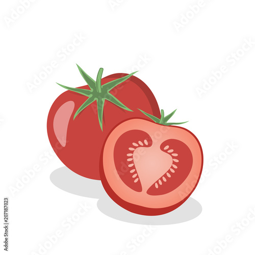 Ripe tomato and a half. Vector illustration