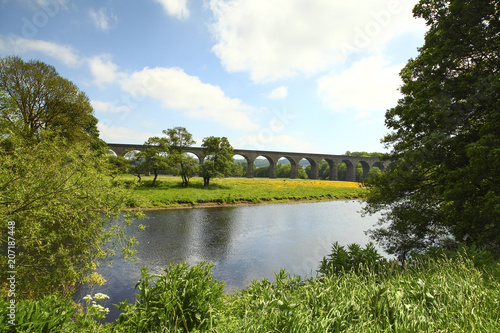 Arthington to castley railway viaduct spanning the river wharfe in leeds west yorkshire on a sunny spring day