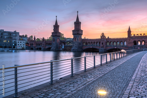 Beautiful sunset at the Oberbaumbridge in Berlin, Germany