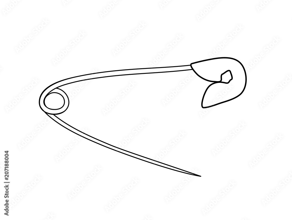Vector illustration, isolated safety pin in black and white colors ...