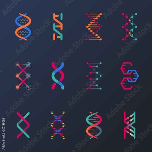 Set of isolated dna helix or spirals, cell