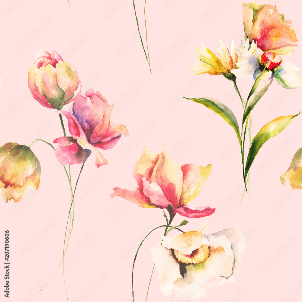 Summer seamless pattern with flowers