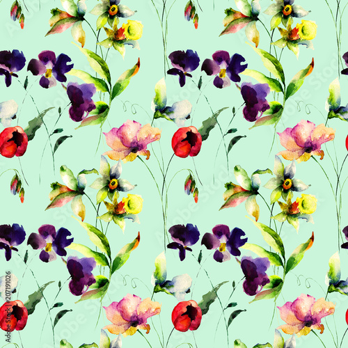 Floral seamless pattern with Wild flowers © Regina Jersova