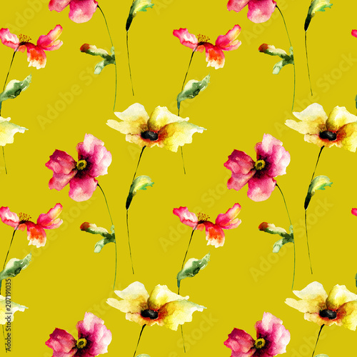 Seamless pattern with Stylized Spring flowers