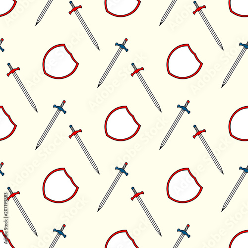 Kids background with shield and sword seamless pattern
