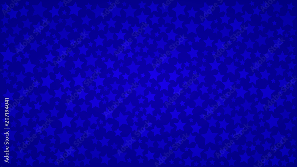 Abstract background of stars of different sizes in blue colors.