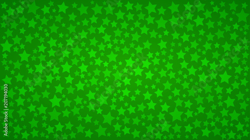 Abstract background of stars of different sizes in green colors.