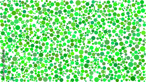 Abstract background of circles of different sizes in shades of green colors on white background.