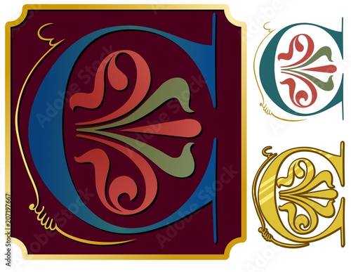 Ornate letter C with variations