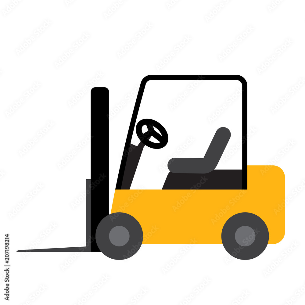 Forklift transportation cartoon character side view isolated on white