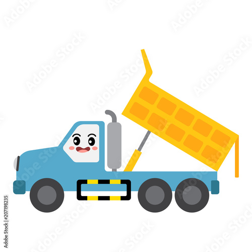Dumper Truck transportation cartoon character side view isolated on white background vector illustration.