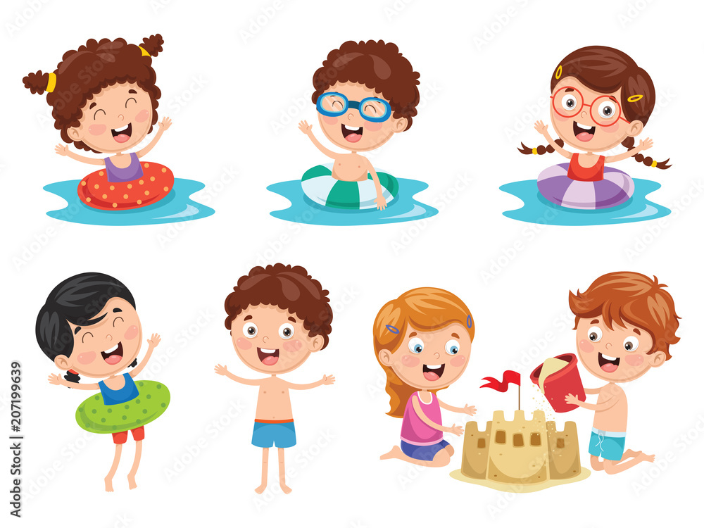 Vector Illustration Of Kids Playing At Beach and Sea Vector Illustration Of Kids Playing At Beach and Sea