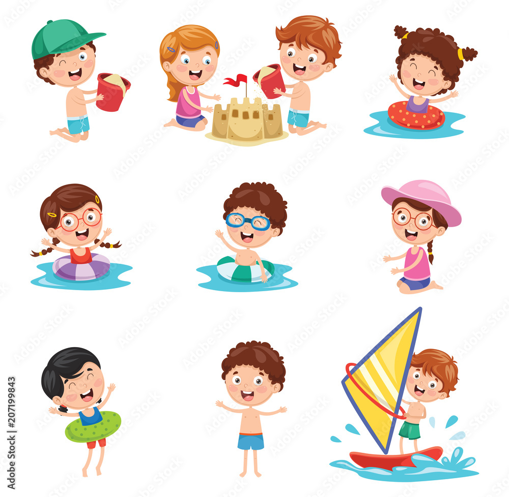 Vector Illustration Of Kids Playing At Beach and Sea Vector Illustration Of Kids Playing At Beach and Sea