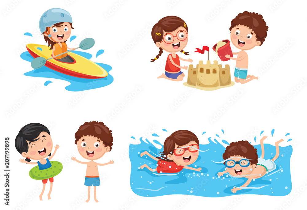 Vector Illustration Of Kids Playing At Beach and Sea Vector Illustration Of Kids Playing At Beach and Sea