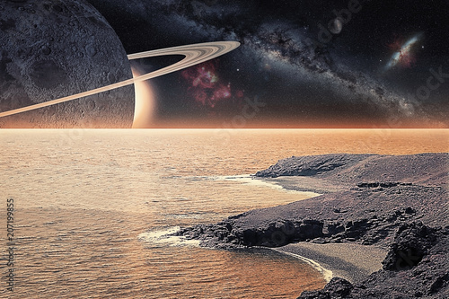 Fototapeta Naklejka Na Ścianę i Meble -  Alien planet with Moon, fantasy planet somewhere in the universe