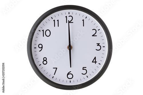 Round office wall clock on white,