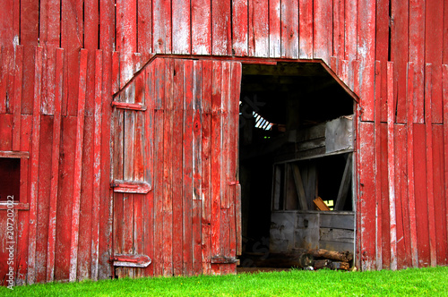 Bright Red Barn With Open Door
