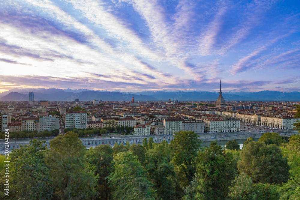 View of Turin city center with landmark of Mole Antonelliana-Turin,Italy,Europe