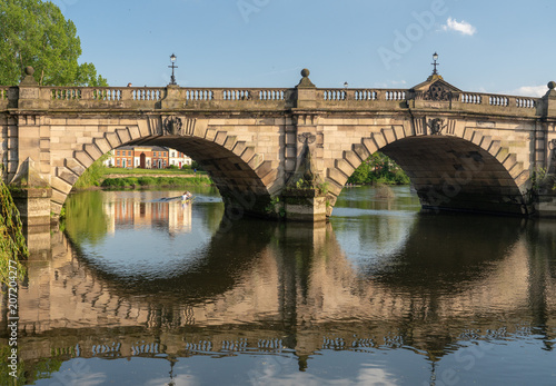 View over the River Severn of English Bridge in Shrewsbury