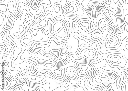 Topographic map backdrop. Conditional geography scheme and the terrain path. Contour line abstract background.