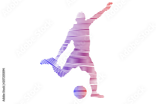 Silueta roja, azul y blanca de un jugador de fútbol.