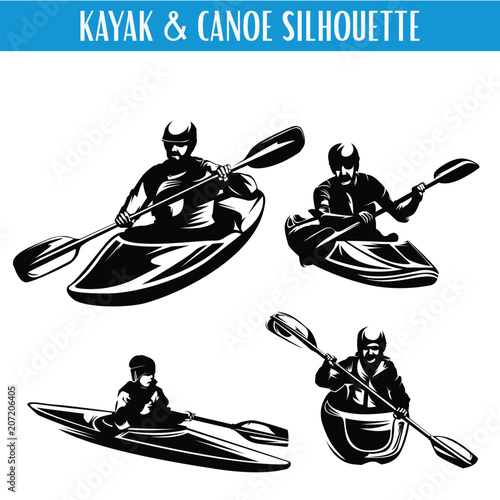 Canoe or Kayaking Silhouette Template Set