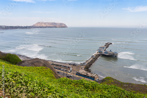 View of Lima City's coastline and a pier