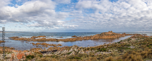 Panoramic view of West Point State reserve beach and rugged coastline, Tasmania, Australia