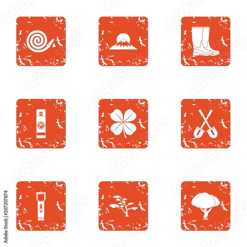 Walk the area icons set. Grunge set of 9 walk the area vector icons for web isolated on white background