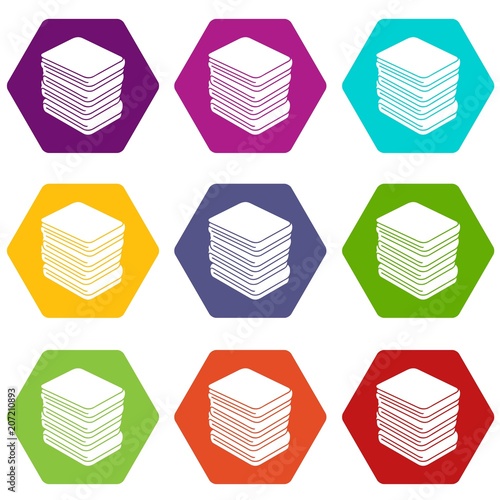 Arranged clothes icons 9 set coloful isolated on white for web