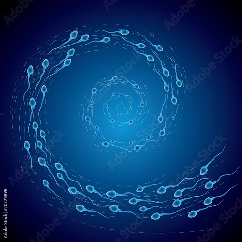Swimming sperm,Form the shape of the swirl.Background is blue gradient.