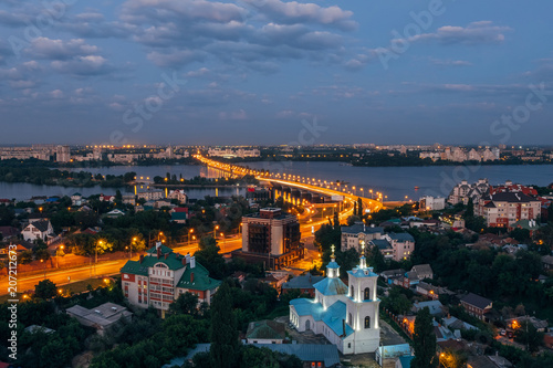 Night summer Voronezh. View to the road to Chernavsky Bridge, river and Tikhvin-Onufrievsky church