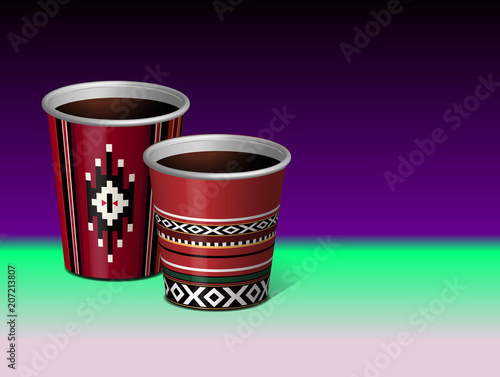Arabian Red Traditional Sadu Theme Paper Plastic Cup Vector 3D